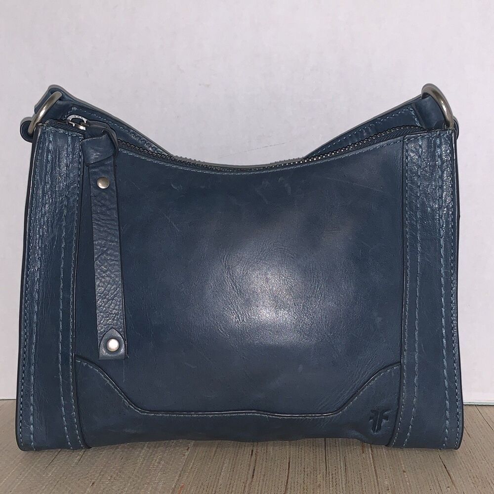 Frye Melissa Teal Blue Quality Distressed Leather Adjustable Strap Crossbody